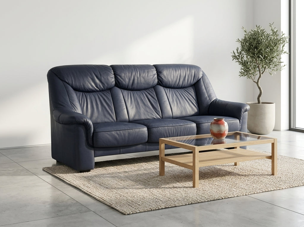 Set 2 Canapele 6 Locuri, Piele Naturală, 200 cm, Albastru Indigo - MobiHaus
