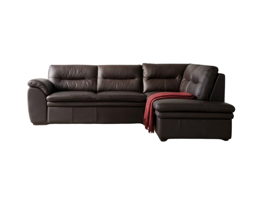 Canapea de colt extensibila din piele naturala culoare ciocolata - MobiHaus