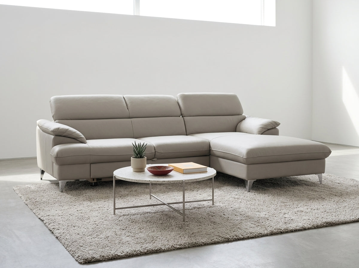 Canapea de colț gri extensibilă pentru living