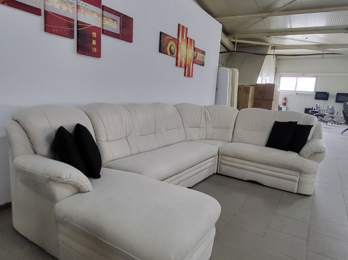 Mobilă modernă de living colțar extensibil bej MobiHaus