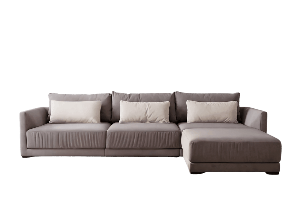 Canapea modulară gri 6 locuri din piele întoarsă artificială 370cm frontal