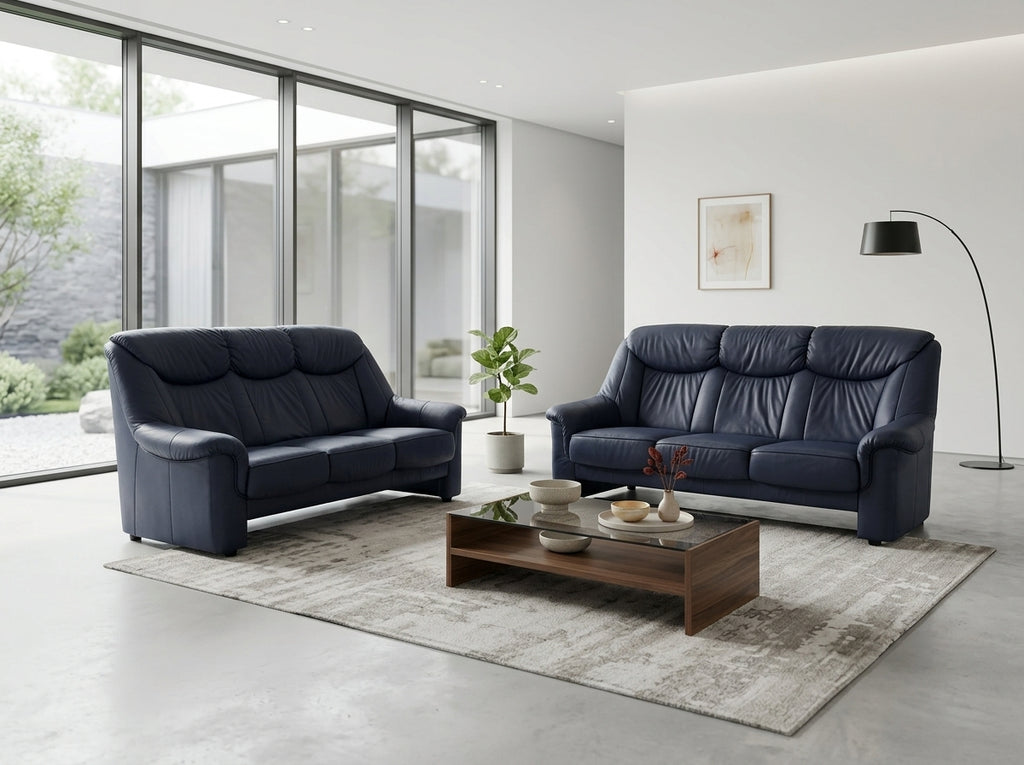 Canapea premium 200cm din piele naturală indigo