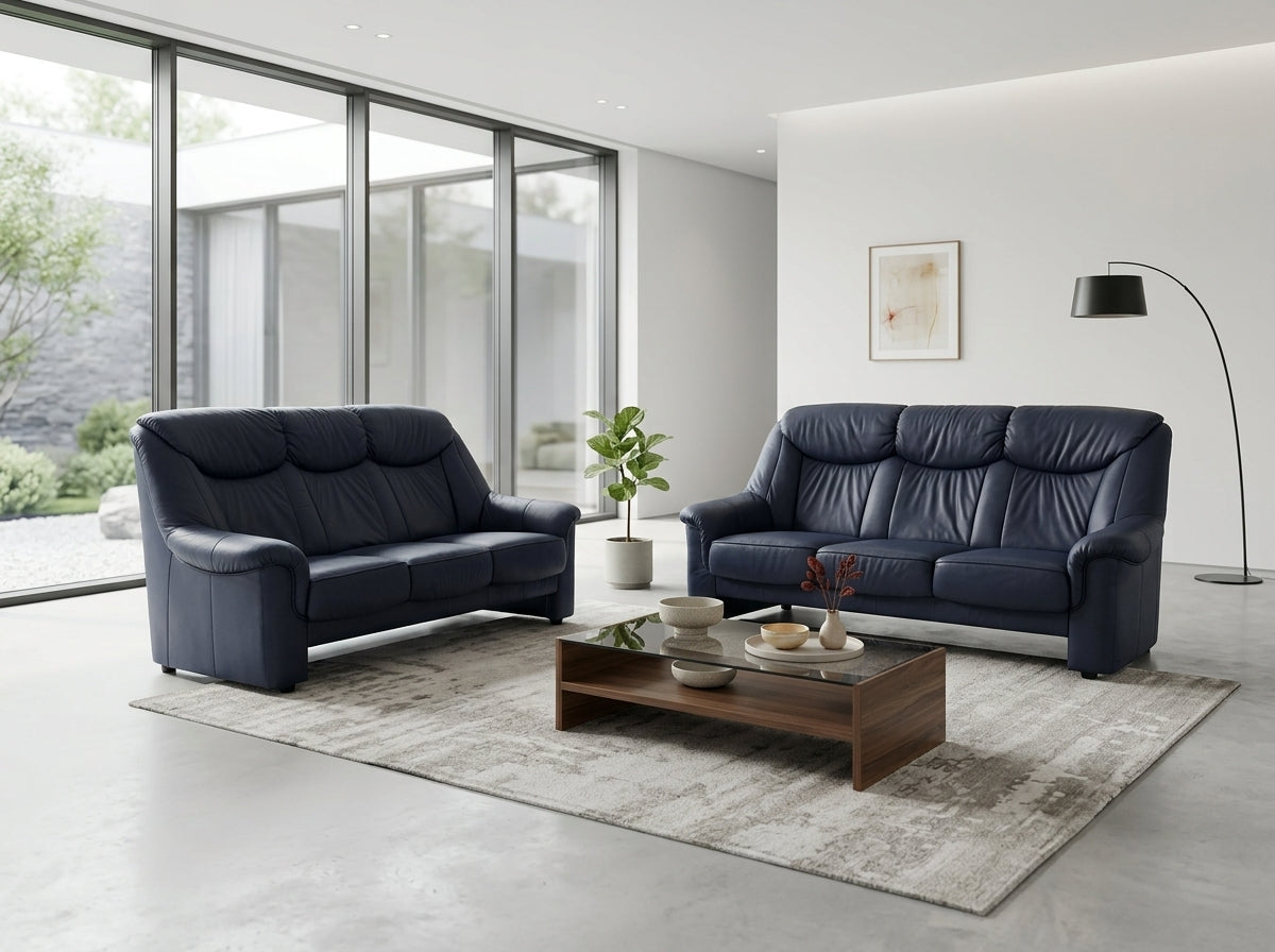 Canapea premium 200cm din piele naturală indigo