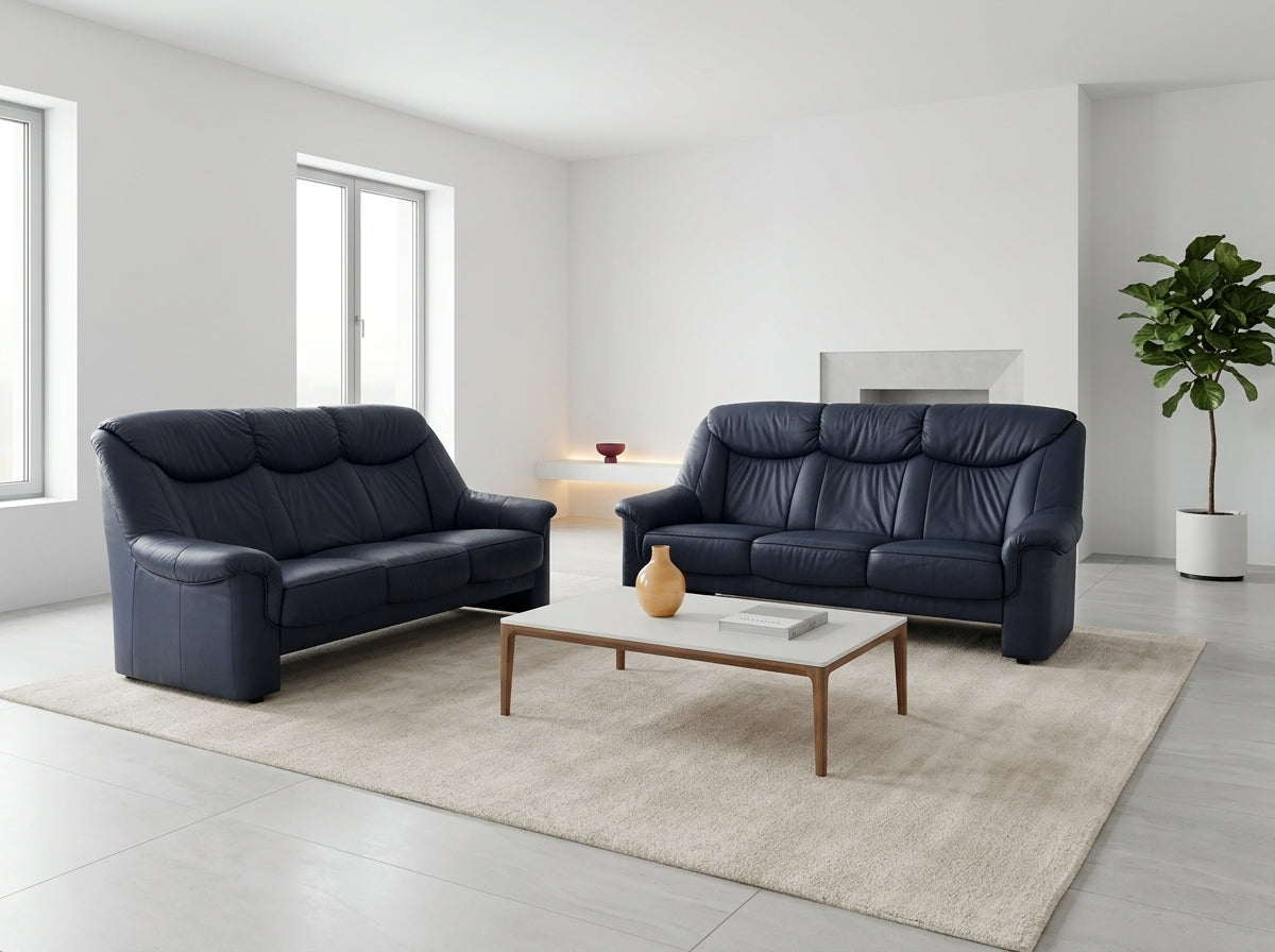 Canapea premium 200cm din piele naturală indigo