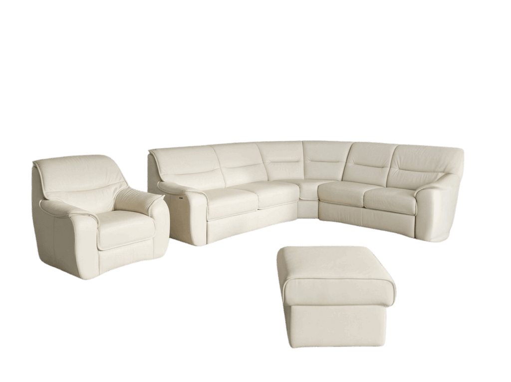 Set living colțar extensibil piele naturală fotoliu și otoman MobiHaus
