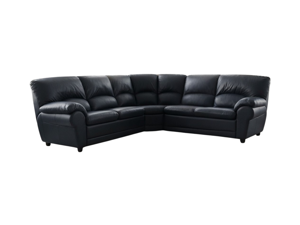 Colțar fix 250x240 cm din piele naturală negru cu tonuri de albastru închis Italsofa MobiHaus