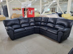 Colțar fix din piele naturală negru-bleumarin dimensiune 250x240 cm MobiHaus