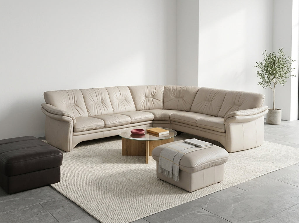 Colțar mare living 280x250 cm piele gri-bej MobiHaus