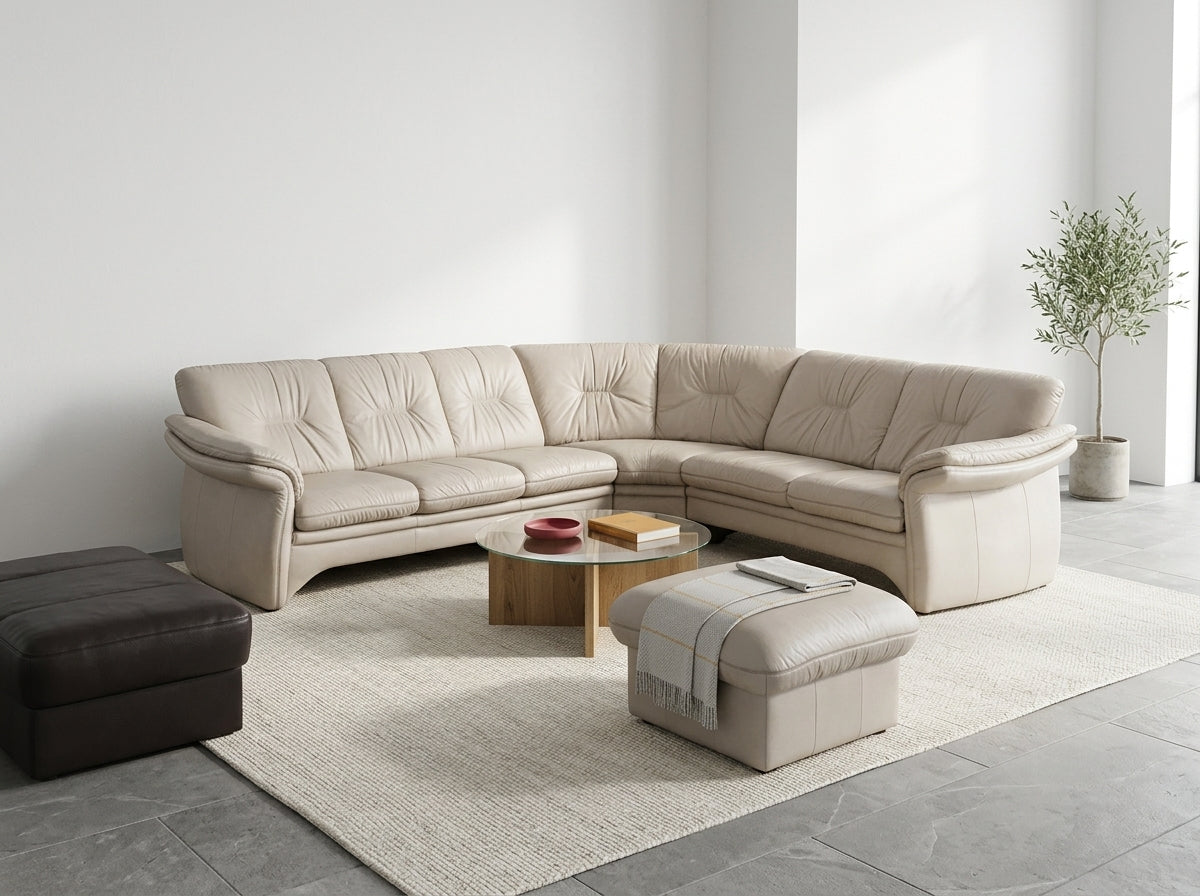 Colțar mare living 280x250 cm piele gri-bej MobiHaus