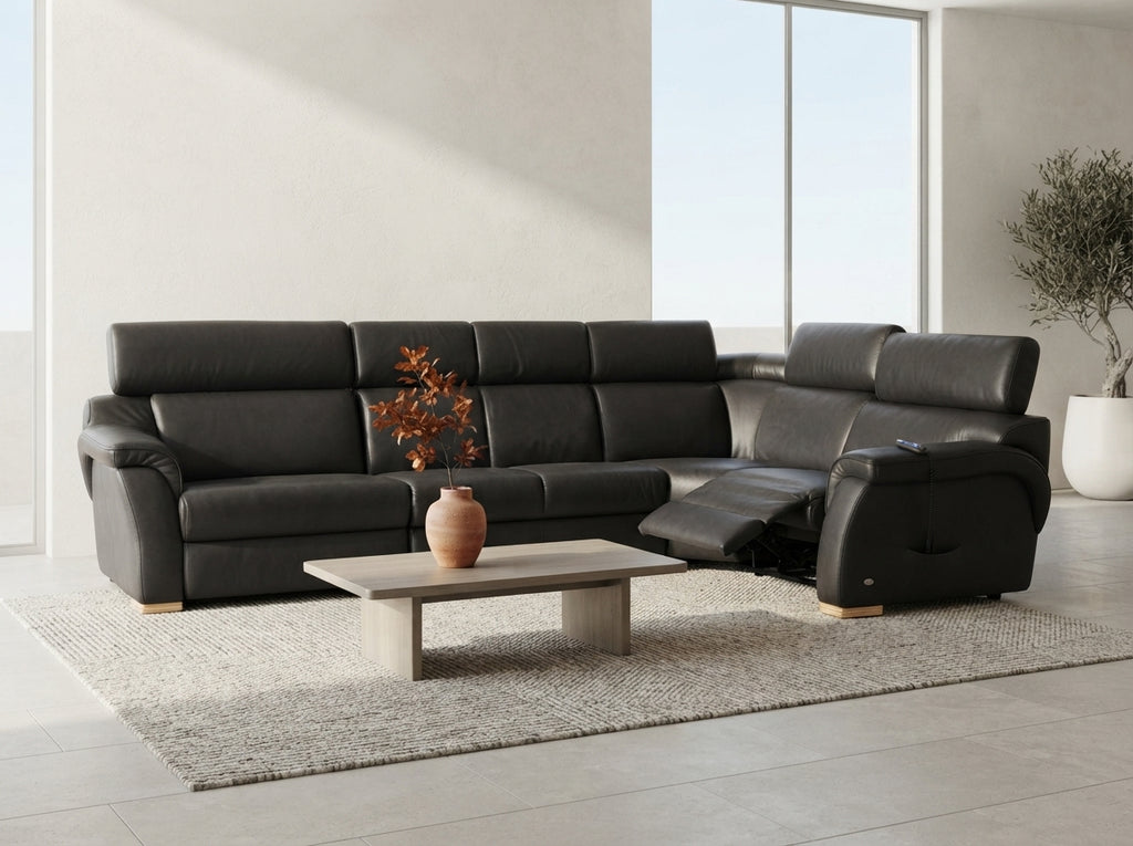 Colțar de relaxare modular din piele naturală antracit fabricat în Germania MobiHaus