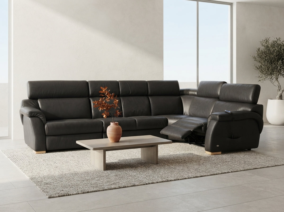 Colțar de relaxare modular din piele naturală antracit fabricat în Germania MobiHaus