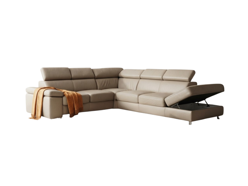 Colțar nou din piele naturală cappuccino Polinova Germania 230x280 cm MobiHaus