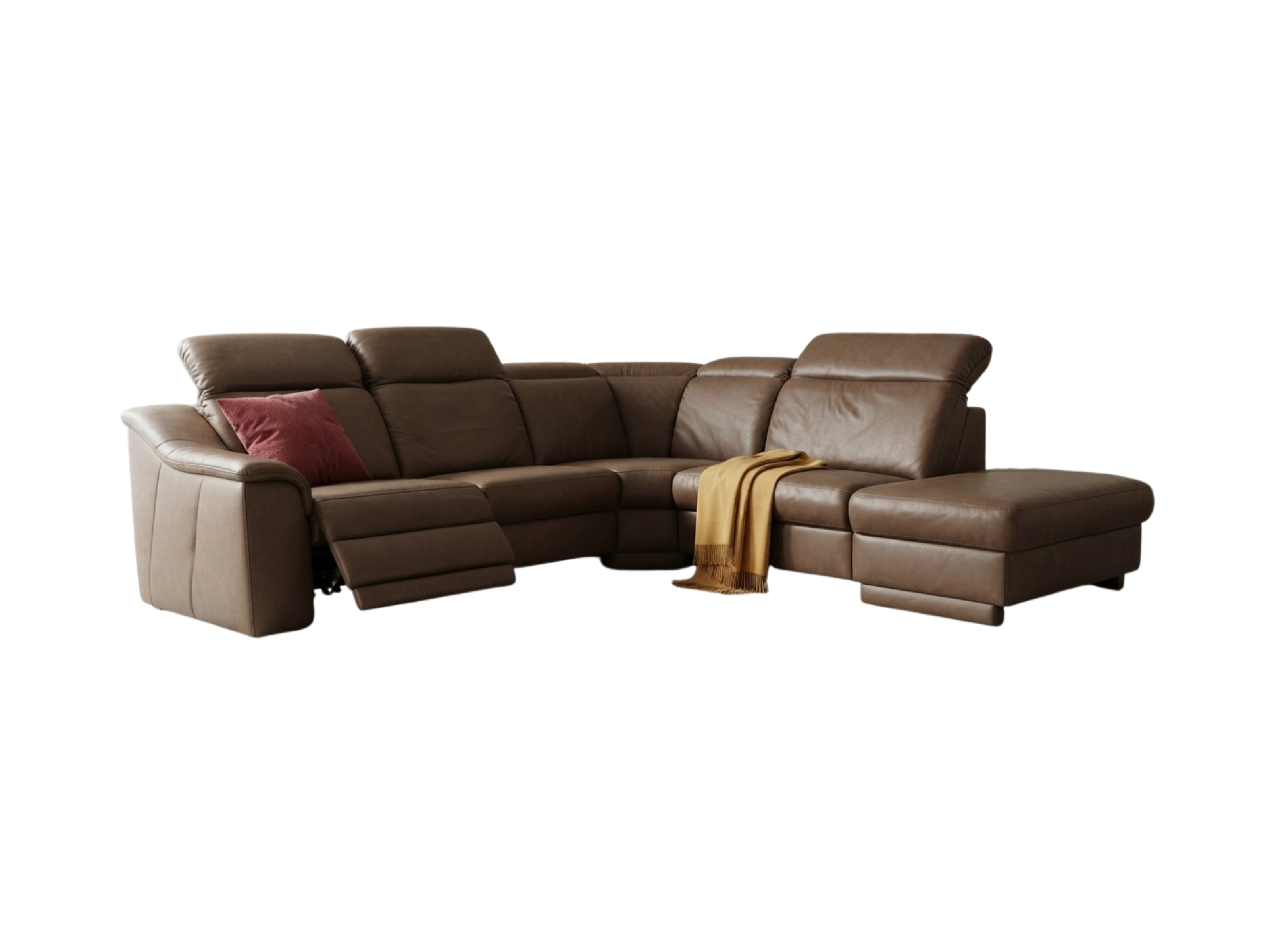 Colțar modular din piele naturală maro cu recliner electric extins - MobiHaus