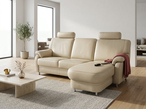 Colțar Polinova din piele naturală bej cu relax electric