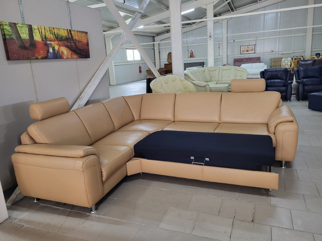 Coltar din piele naturala portocaliu pal cu tetiere reglabile - MobiHaus