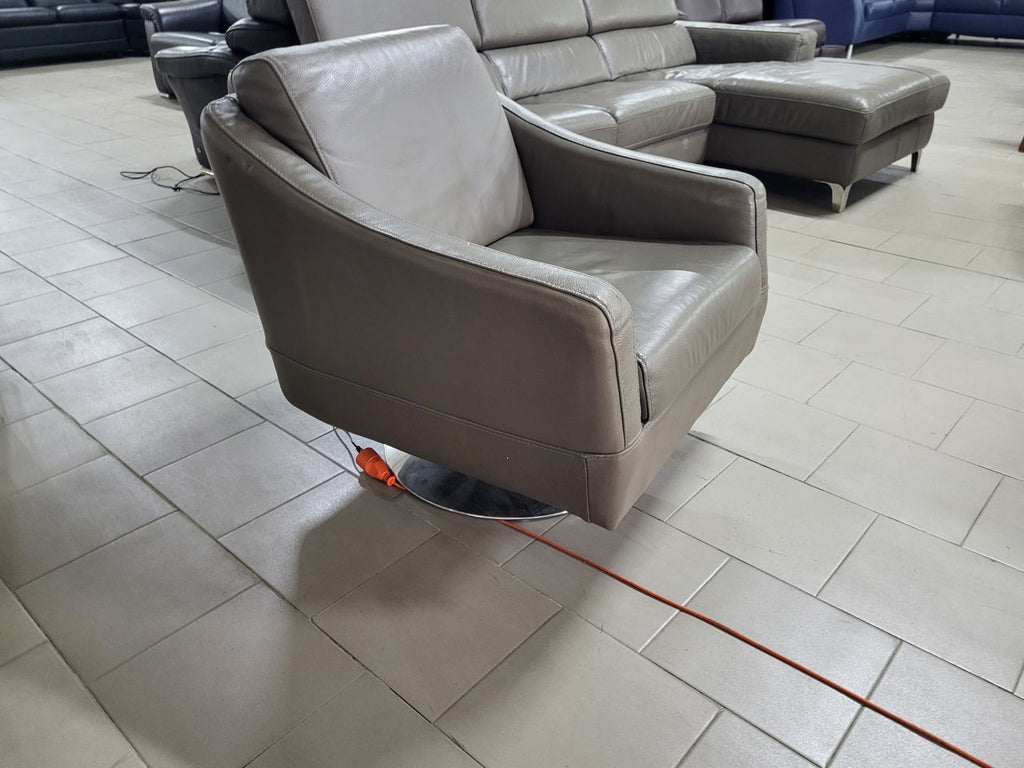 Fotoliu modern din piele naturală gri cu spătar confortabil MobiHaus