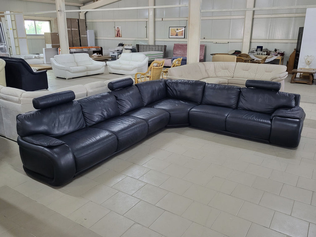 Colțar premium neextensibil din piele naturală neagră în stare perfectă MobiHaus