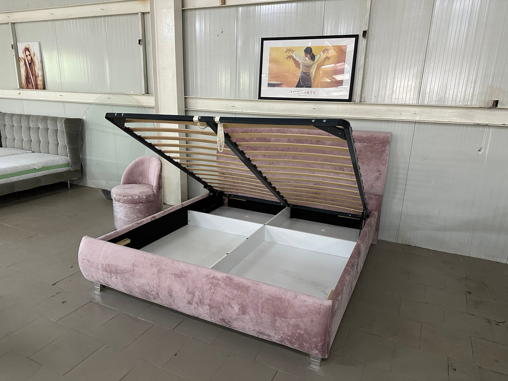 Pat roz 180x200 cm cu sistem de depozitare integrat - MobiHaus