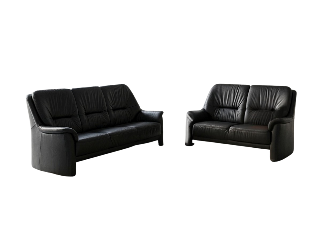 Set 2 canapele din piele naturală neagră Elastoform MobiHaus