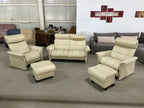 Set complet mobilier de living 2+1+1 din piele bej în Showroom MobiHaus