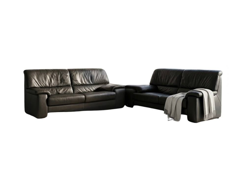 Set canapele 3 si 2 locuri din piele naturala neagra