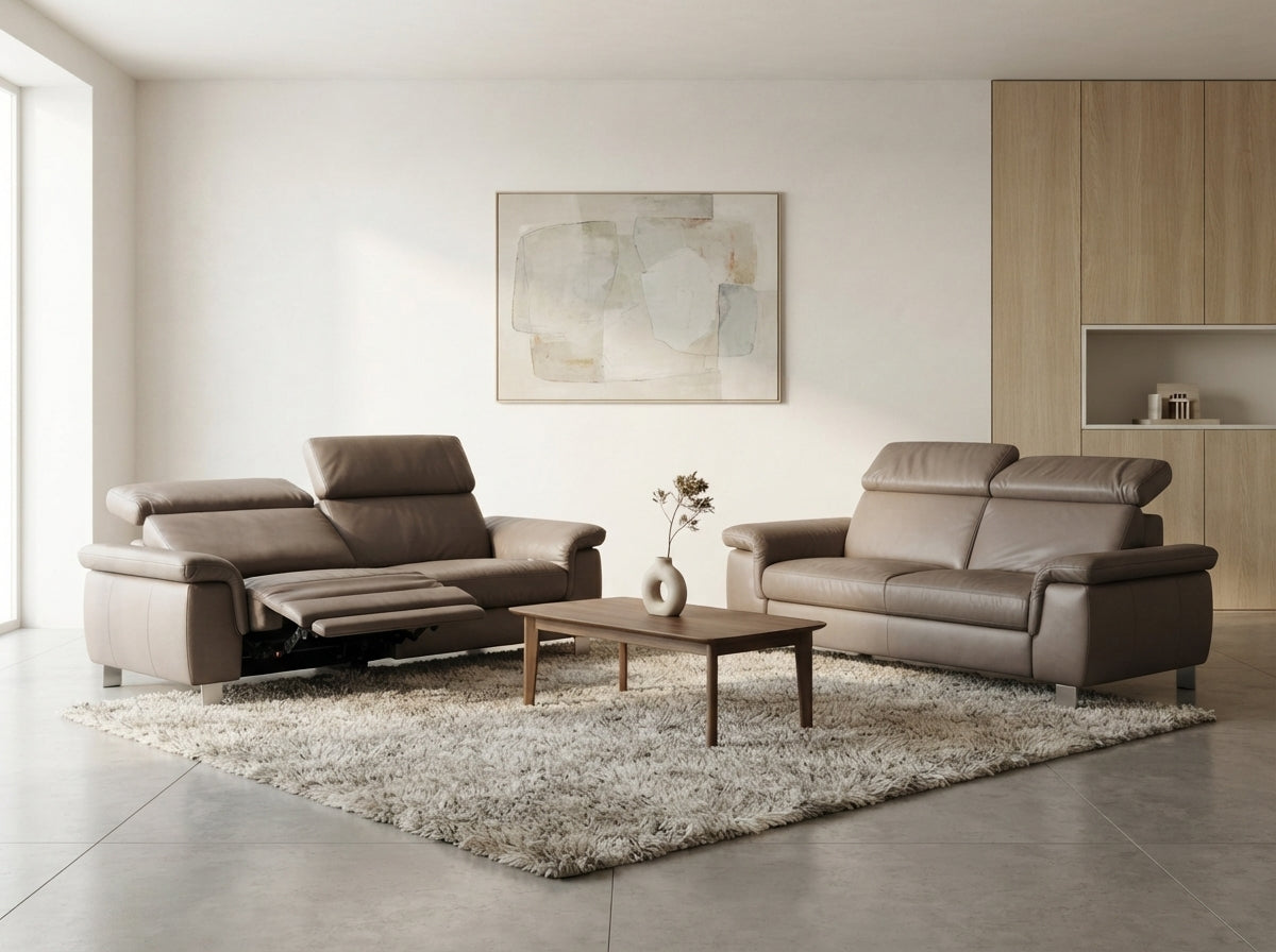 Set canapele confortabile din piele naturală capuccino pentru living MobiHaus