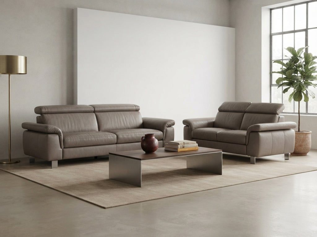 Set de canapele premium din piele naturală maro deschis fabricate în Germania MobiHaus