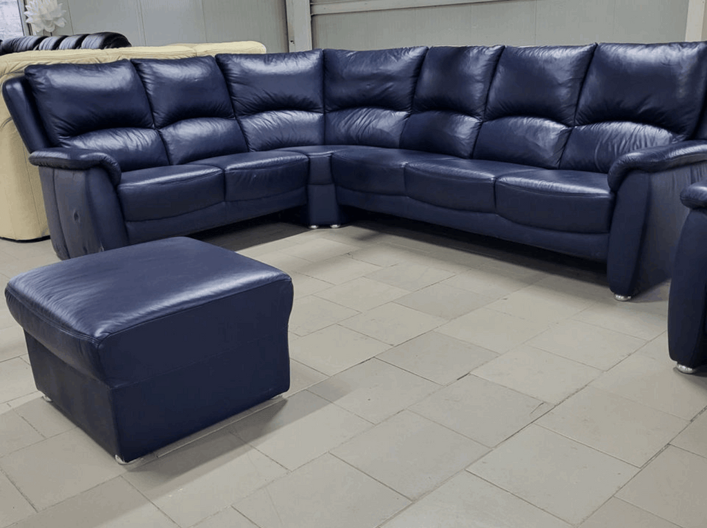 Set canapele piele gri albastru închis stare excelentă MobiHaus