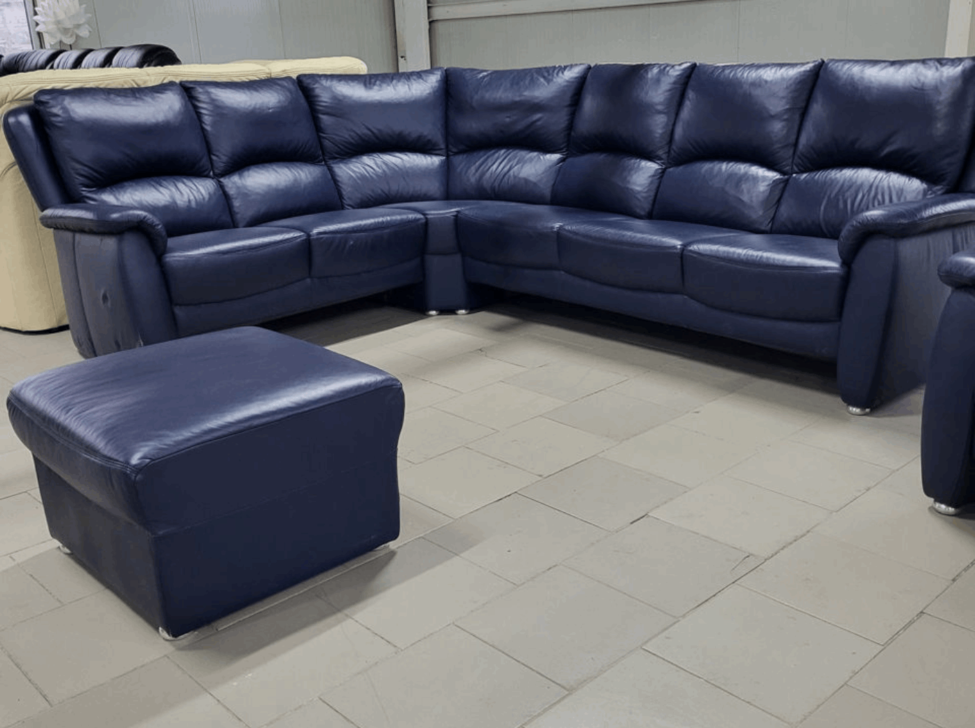 Set canapele piele gri albastru închis stare excelentă MobiHaus
