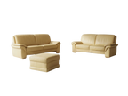 Set canapele 3 locuri 2 locuri și puf din piele naturală galben mango MobiHaus