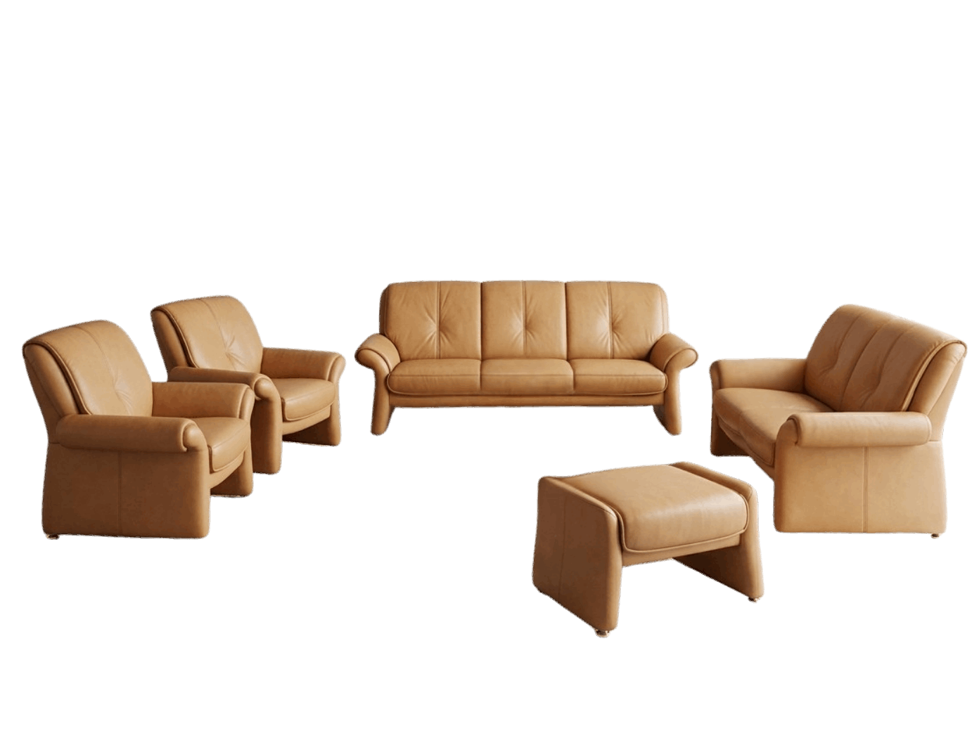 Set canapele 3+2+1+1 piele naturală maro Elastoform