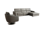 Set colțar cu relax electric 270x170 cm și fotoliu din piele naturală gri Polinova MobiHaus