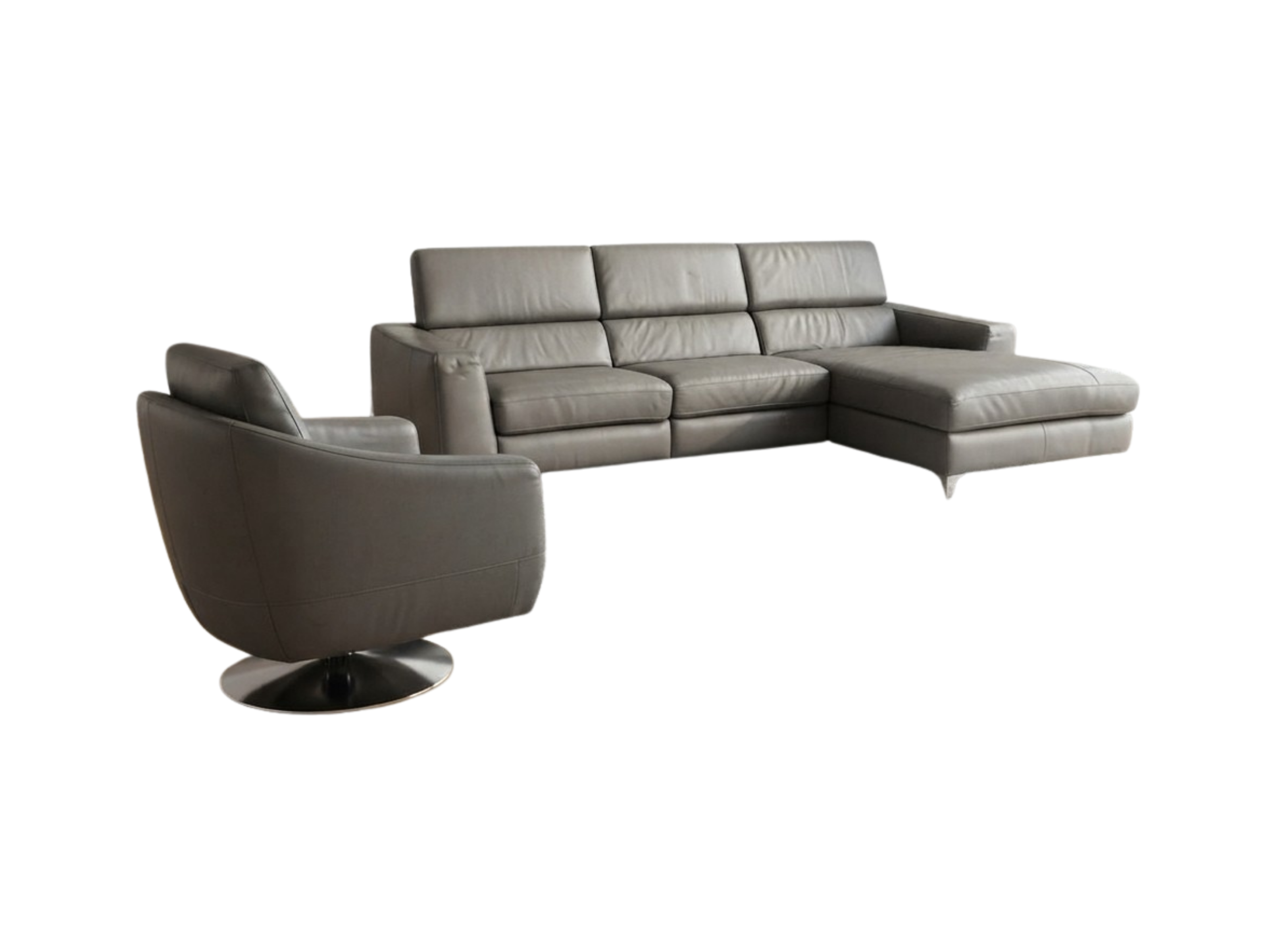 Set colțar cu relax electric 270x170 cm și fotoliu din piele naturală gri Polinova MobiHaus