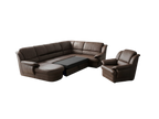 Set mobilier de living format din colțar în formă de U și fotoliu din piele naturală maro închis MobiHaus