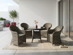 Set complet dining exterior cu 4 scaune tip fotoliu din ratan | MobiHaus