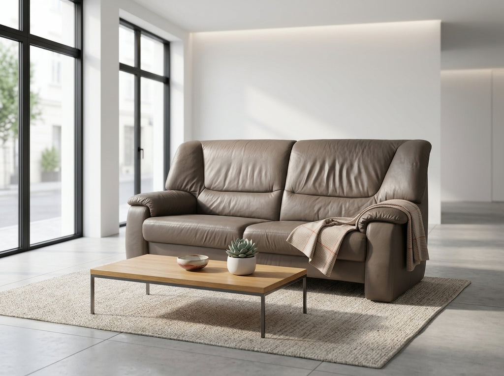 Set mobilier living premium piele naturală maro taupe