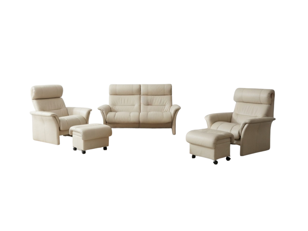 Set mobilă moale 2+1+1 din piele naturală bej Elastoform Germania MobiHaus