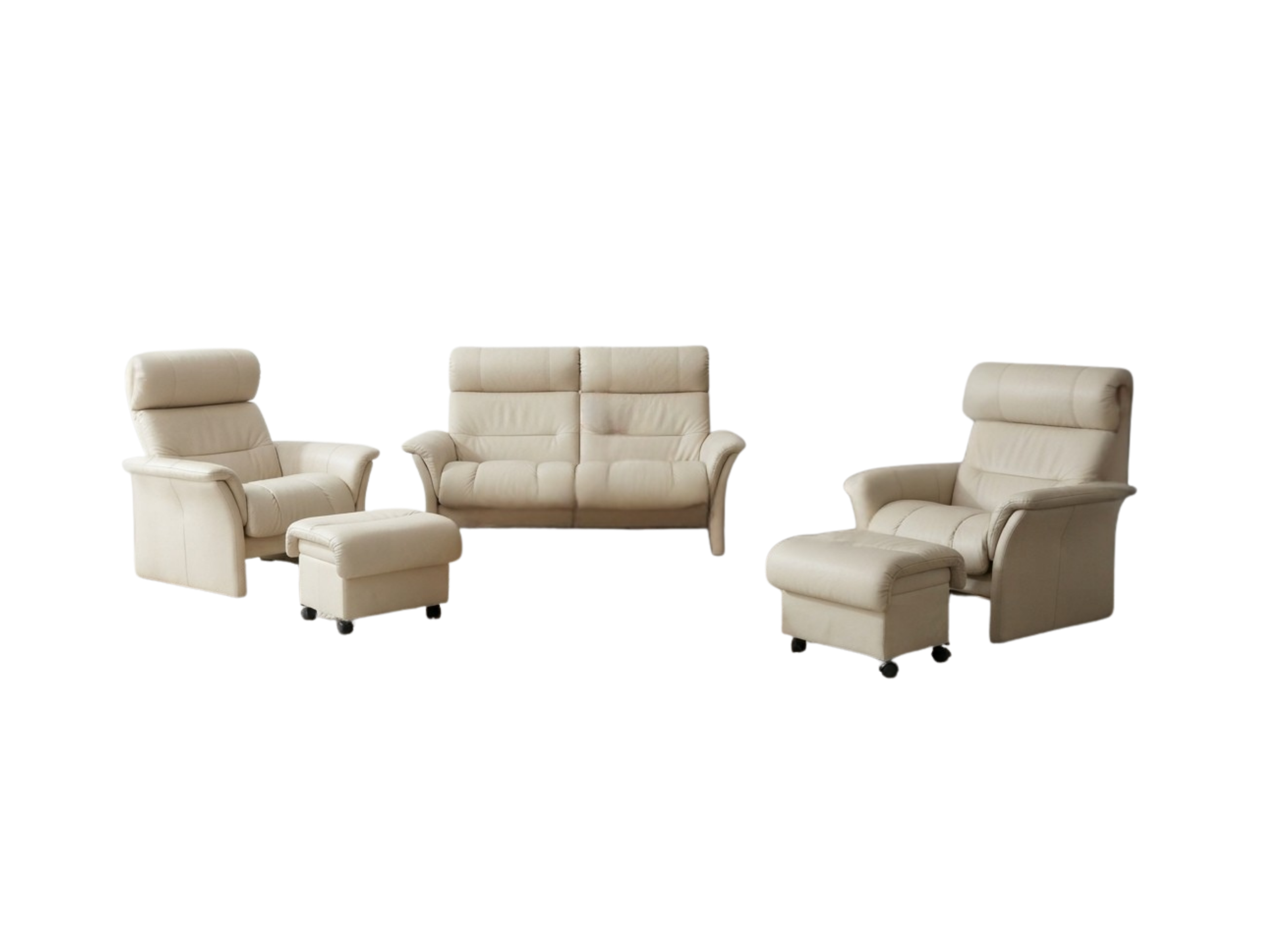 Set mobilă moale 2+1+1 din piele naturală bej Elastoform Germania MobiHaus