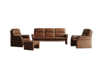 Set mobilă moale 3+1+1 din piele naturală maro Longlife Germania cu puf MobiHaus