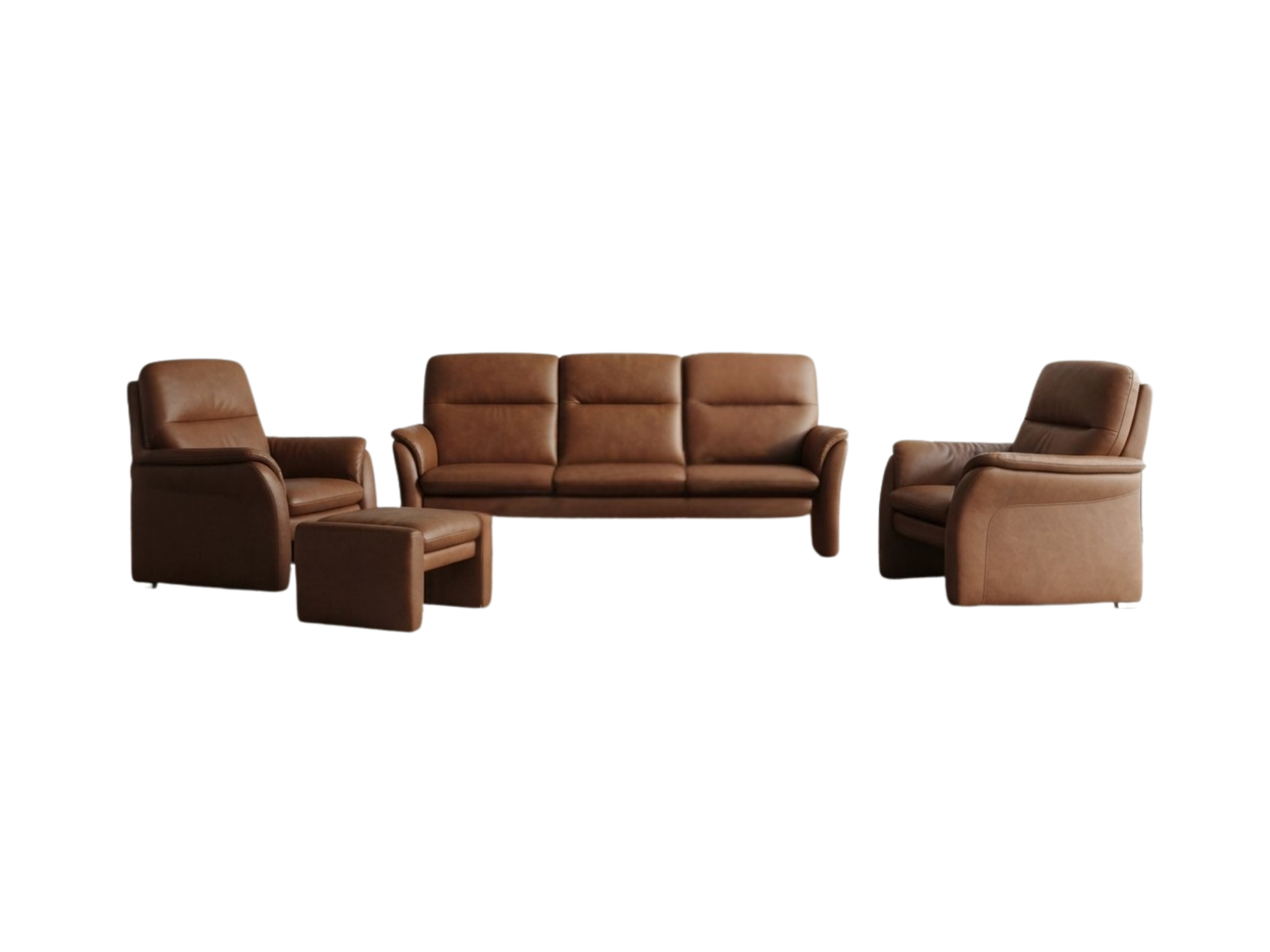 Set mobilă moale 3+1+1 din piele naturală maro Longlife Germania cu puf MobiHaus