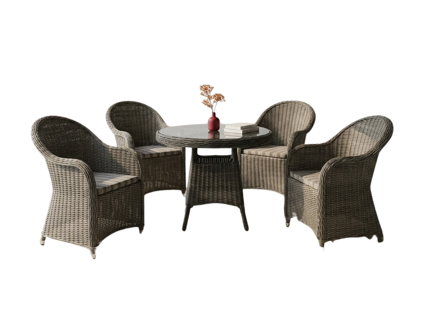 Set mobilier gradina din ratan gri cu masa rotunda si 4 fotolii | MobiHaus