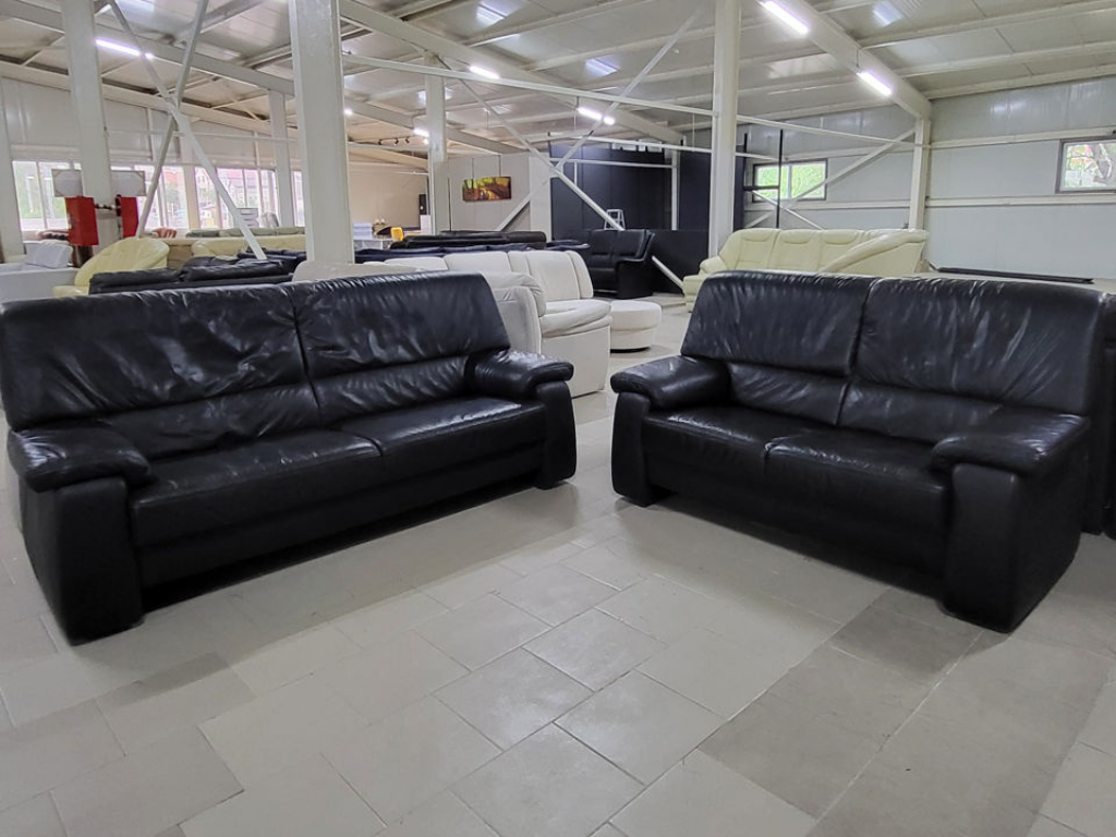 Set complet canapele din piele neagra 3+2 locuri - MobiHaus