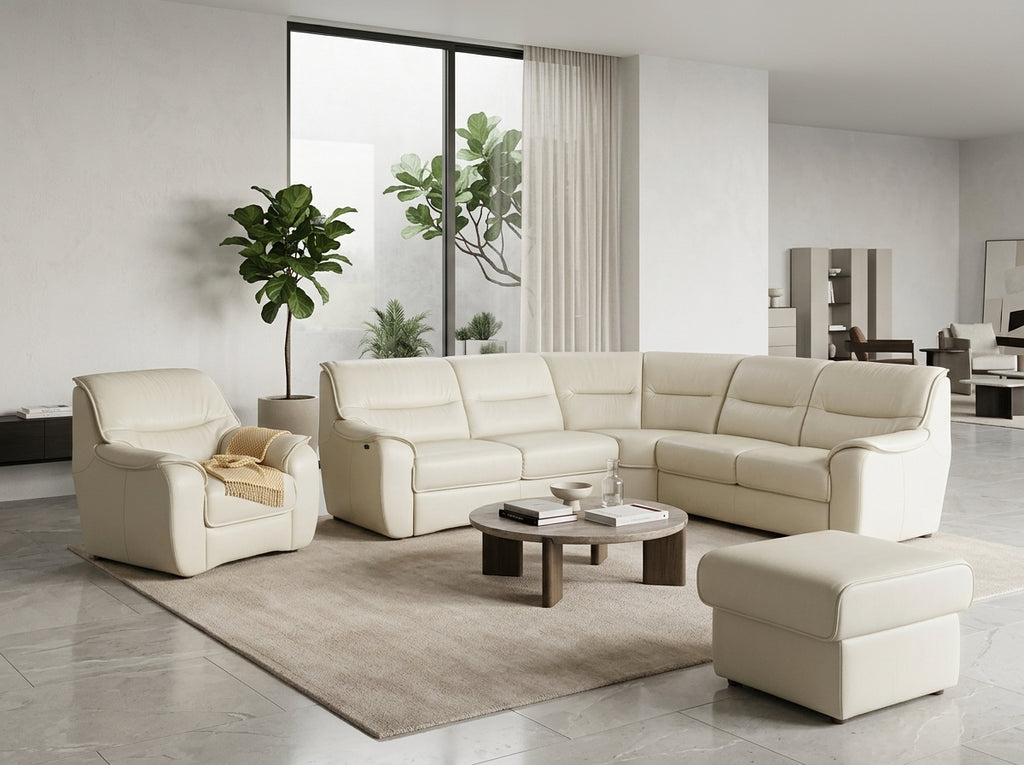 Set complet mobilier living piele naturală albă import Germania