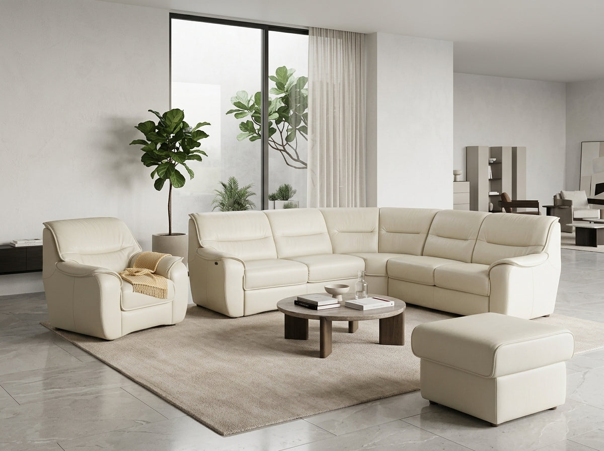 Set complet mobilier living piele naturală albă import Germania