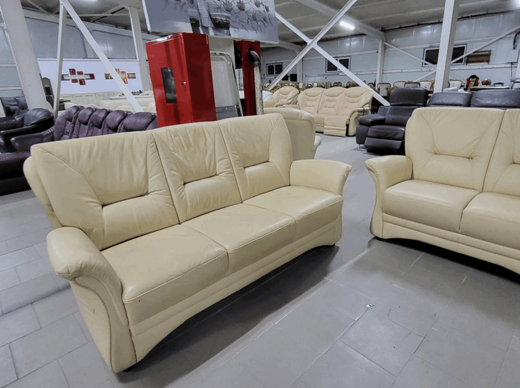 Set mobilier living piele naturală bej 3+2