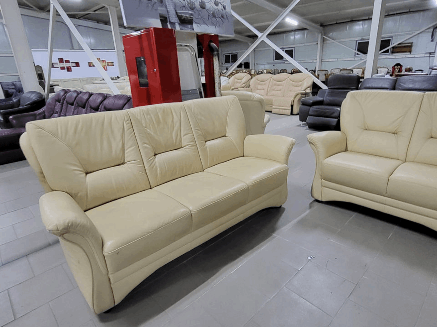 Set mobilier living piele naturală bej 3+2
