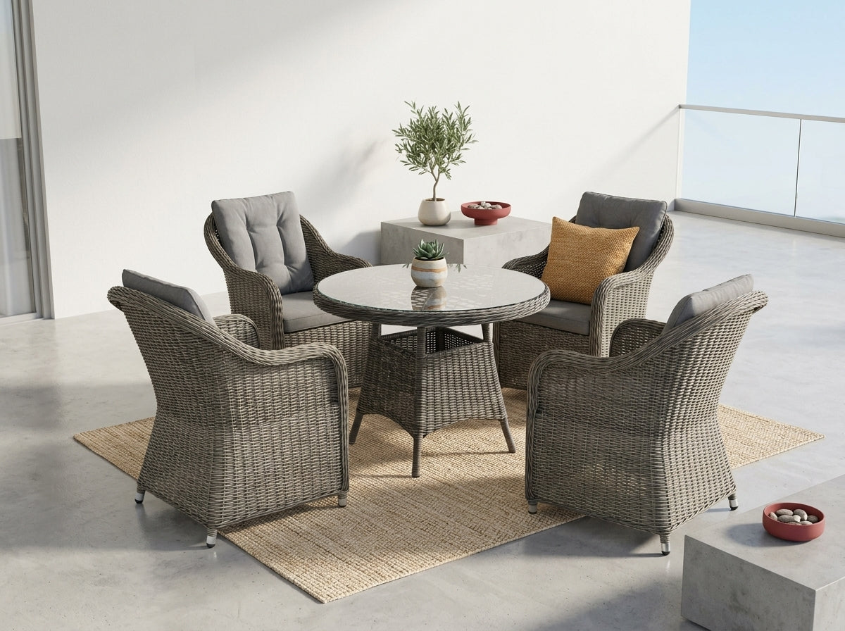 Mobilier premium pentru terasa din ratan impletit cu blat de sticla | MobiHaus