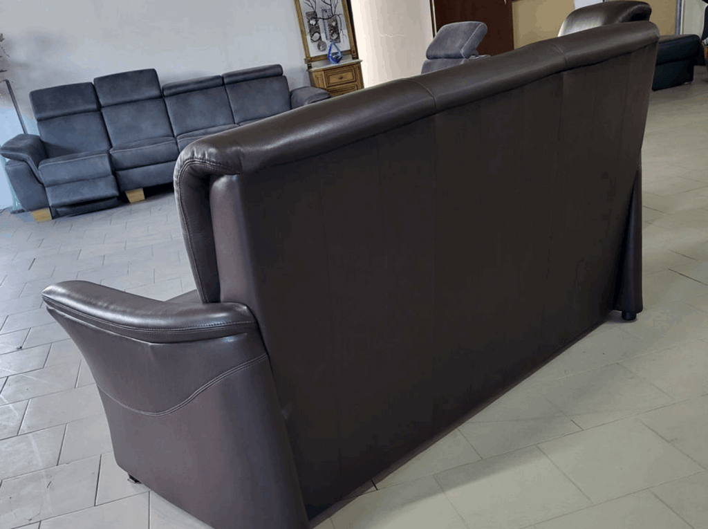 Vedere spate canapea piele naturală maro finisaj premium